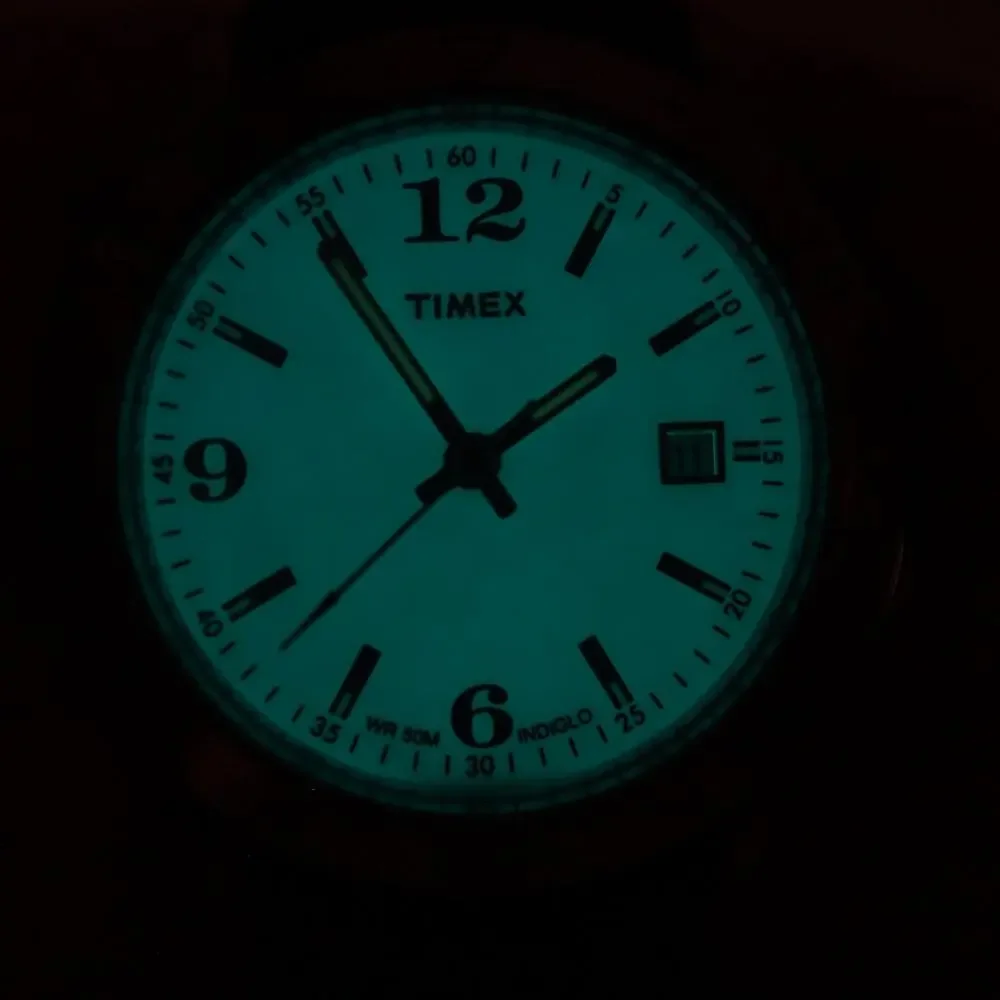 Timex Indiglo Silver Tone Date 29mm Womens Watch Blue Leather w New Battery